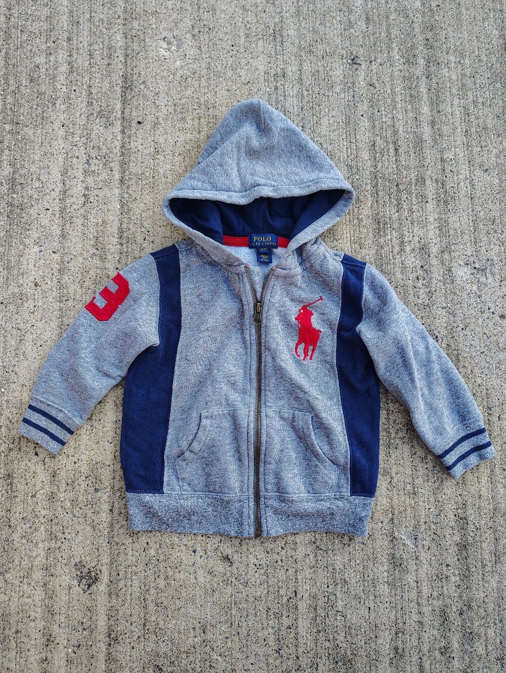 Polo Ralph Lauren Boys Kids Size 2/2t Full Zip Up Hoodie Gray&Blue Big Pony #3